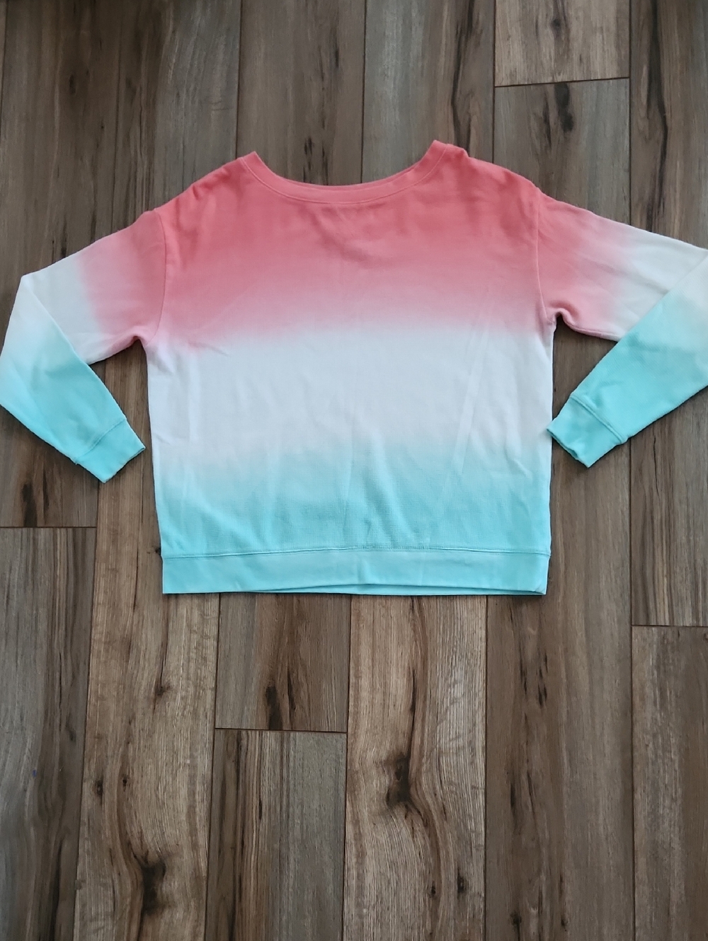Splendid Ombre Crewneck Waffle Knit Sweatshirt Pink, White & Aqua Oversize Small